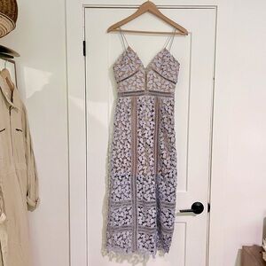 Self-Portrait light purple lace midi dress